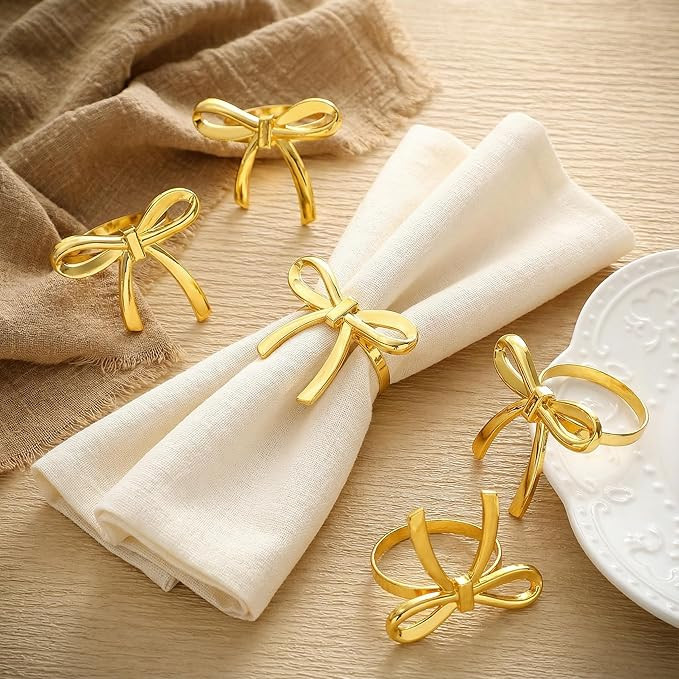 Leezmark 20 Pcs Gold Bow Napkin Rings, Butterfly Napkin Holders for Wedding Birthday Party Thanks... | Amazon (US)