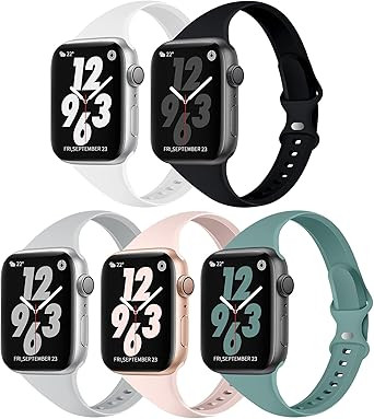 TSAAGAN 5 Pack Silicone Slim Band Compatible for Apple Watch Band 38mm 42mm 40mm 44mm 41mm 45mm, ... | Amazon (US)