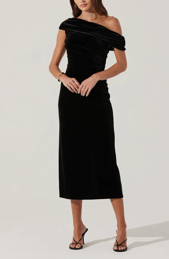 One-Shoulder Velvet Midi Dress | Nordstrom