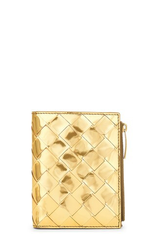 Bottega Veneta Small Metallic Wallet in Gold - Metallic Gold. Size all. | FWRD 