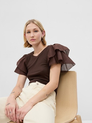 Rib Ruffle Sleeve T-Shirt | Gap (US)