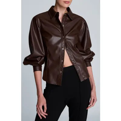 Kenneth Cole Pleated Faux Leather Snap Front Top in Medium Bark at Nordstrom | Nordstrom