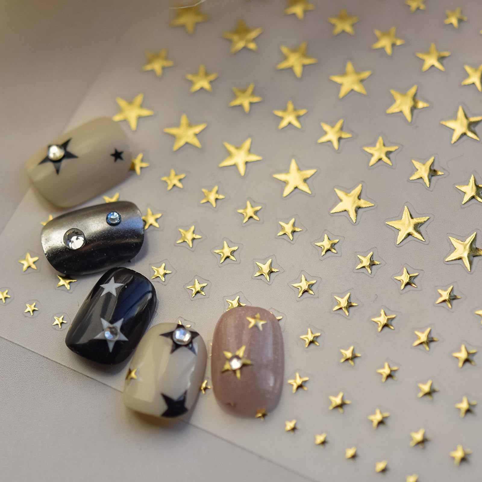 Metal Star Nail Art Stickers,1 Sheet 3D Gold Bronzing Nail Stickers for Nail Art, Self-Adhesive L... | Amazon (US)