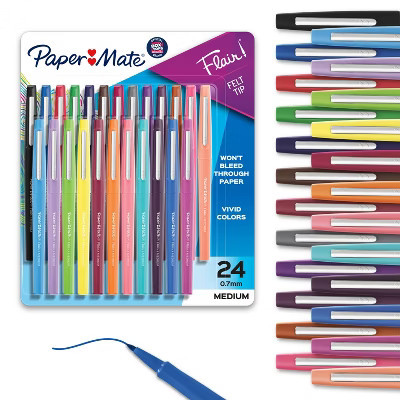 Paper Mate Flair 24pk Felt Pens 0.7mm Medium Tip Multicolored: Art Stationery, Durable Quick Drying, Pocket Clip | Target