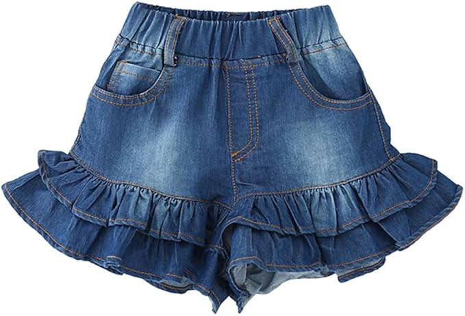 Toddler Baby Girls Denim Shorts Two Layers Ruffles Hem Kids Baby Summer Workout Skirt Shorts | Amazon (US)