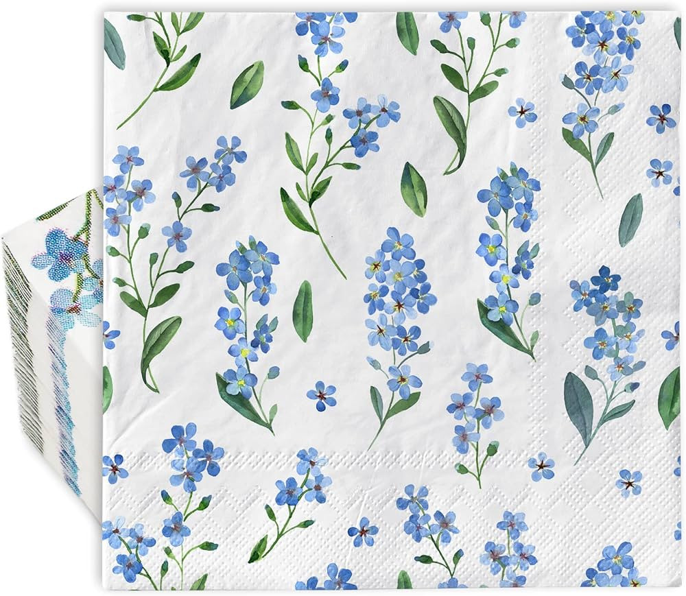 AnyDesign 80 Pack Blue Floral Luncheon Napkins Disposable Watercolor Flower Paper Napkin Forget-M... | Amazon (US)
