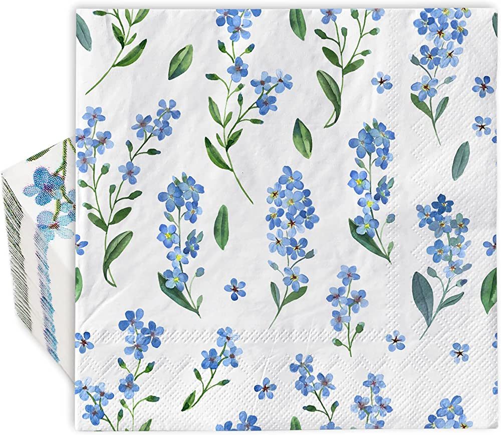 AnyDesign 80 Pack Blue Floral Luncheon Napkins Disposable Watercolor Flower Paper Napkin Forget-M... | Amazon (US)