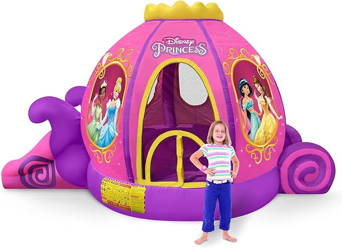 Funormous Disney Princess Carriage Inflatable Pink Bounce House with Slide and Ball Pit, Indoor O... | Amazon (US)