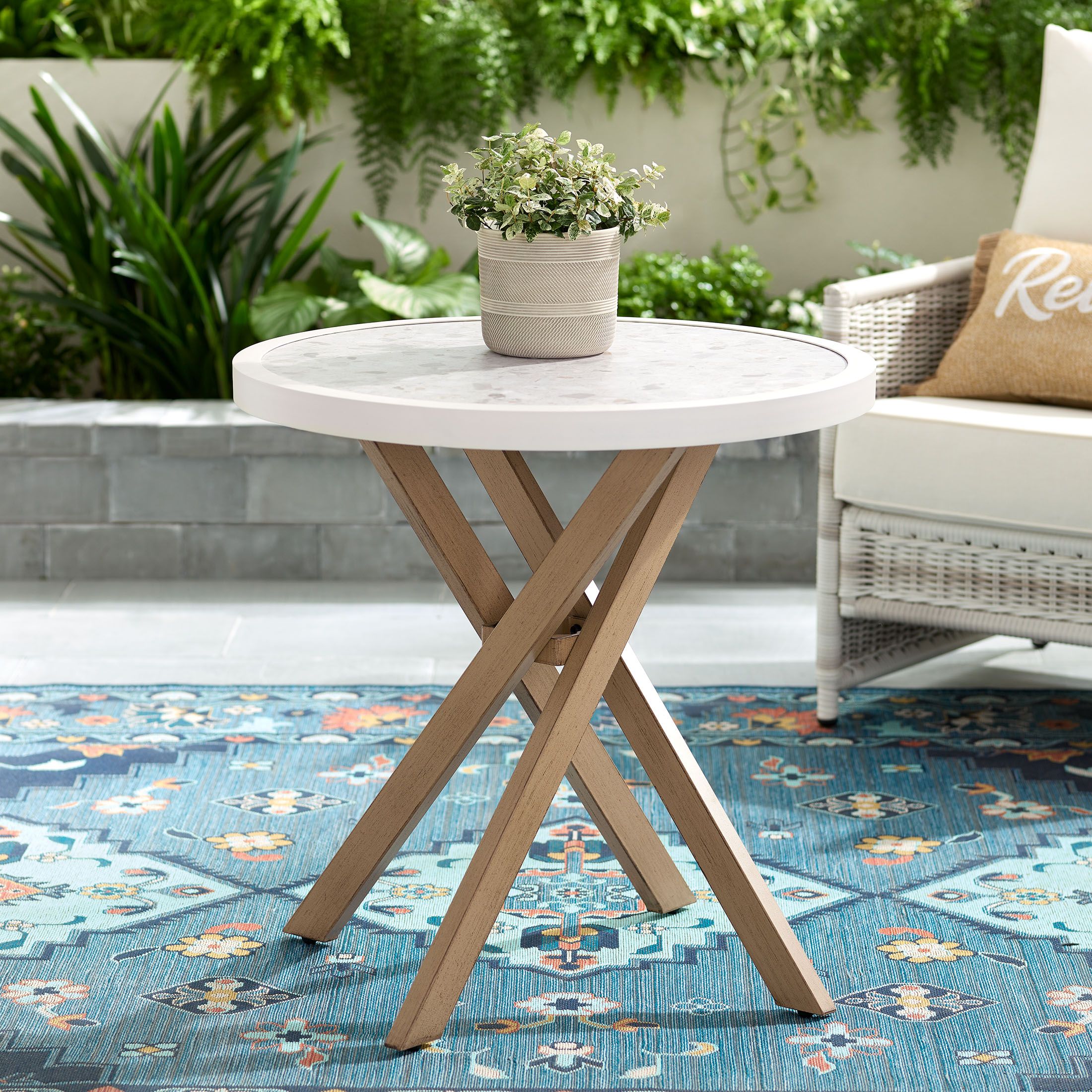 Better Homes & Gardens Paige 27" Round Outdoor Tile Top Bistro Table, White | Walmart (US)