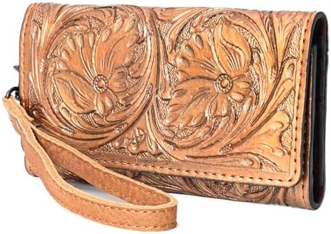 American Darling Western Leather Clutch Wallet Hand Tooled Floral Carved with Wristlet Strap | Amazon (US)