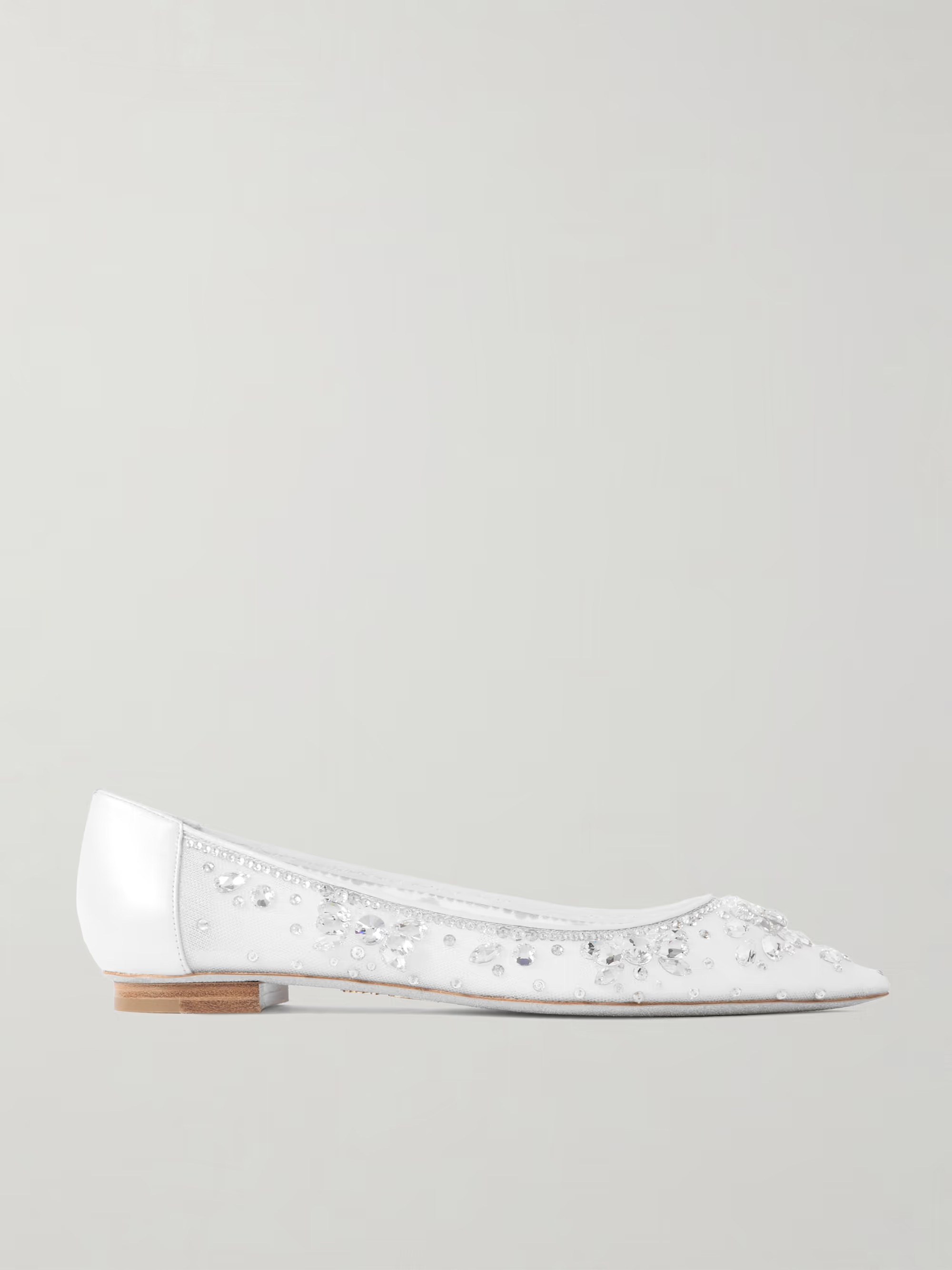 RENÉ CAOVILLALeather-trimmed crystal-embellished tulle point-toe flats | NET-A-PORTER (US)