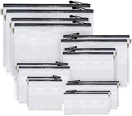 16-Pack Black Zipper Pouch (8 Sizes), Zipper File Bags File Holders with Grid Travel Pouch as Mul... | Amazon (US)