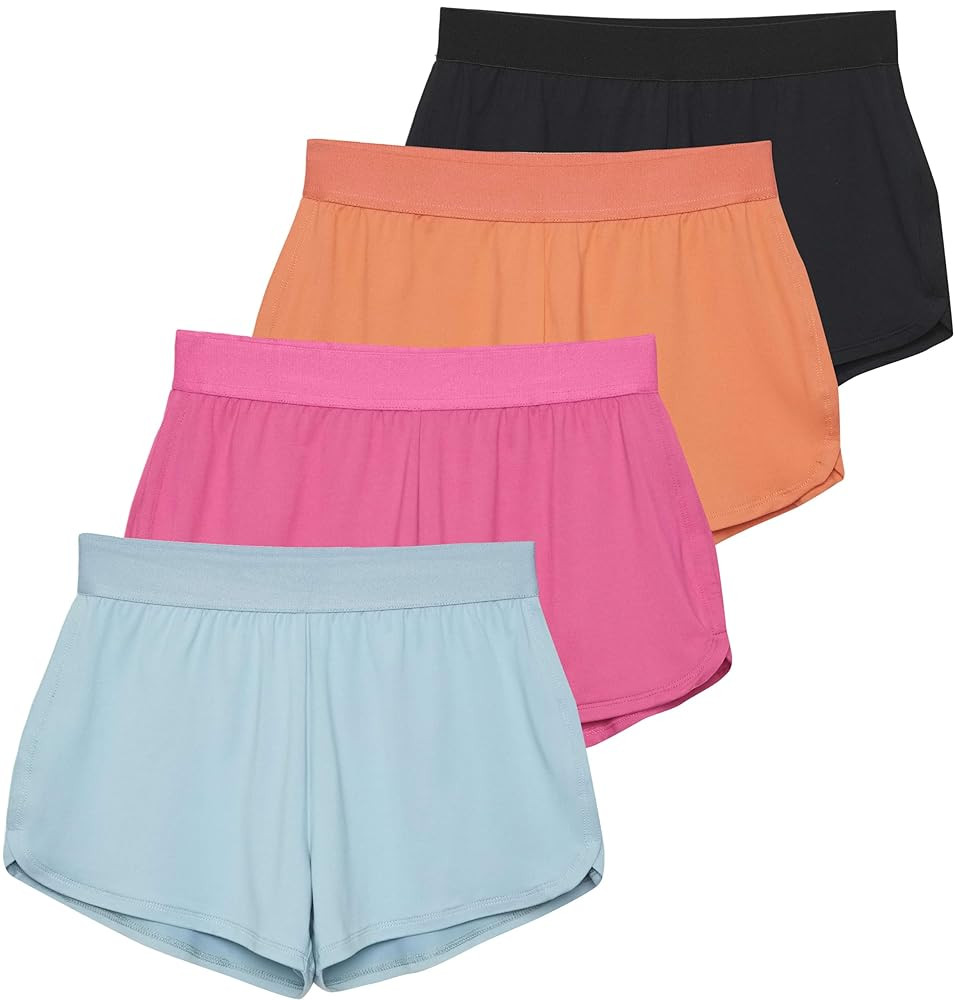 Real Essentials 4 Pack: Girls Athletic Performance Running Shorts with Drawstring & Pockets | Amazon (US)