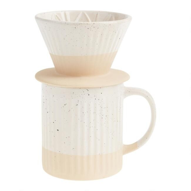 Farmhouse Ceramic Pour Over Coffee Mug and Filter Set | World Market