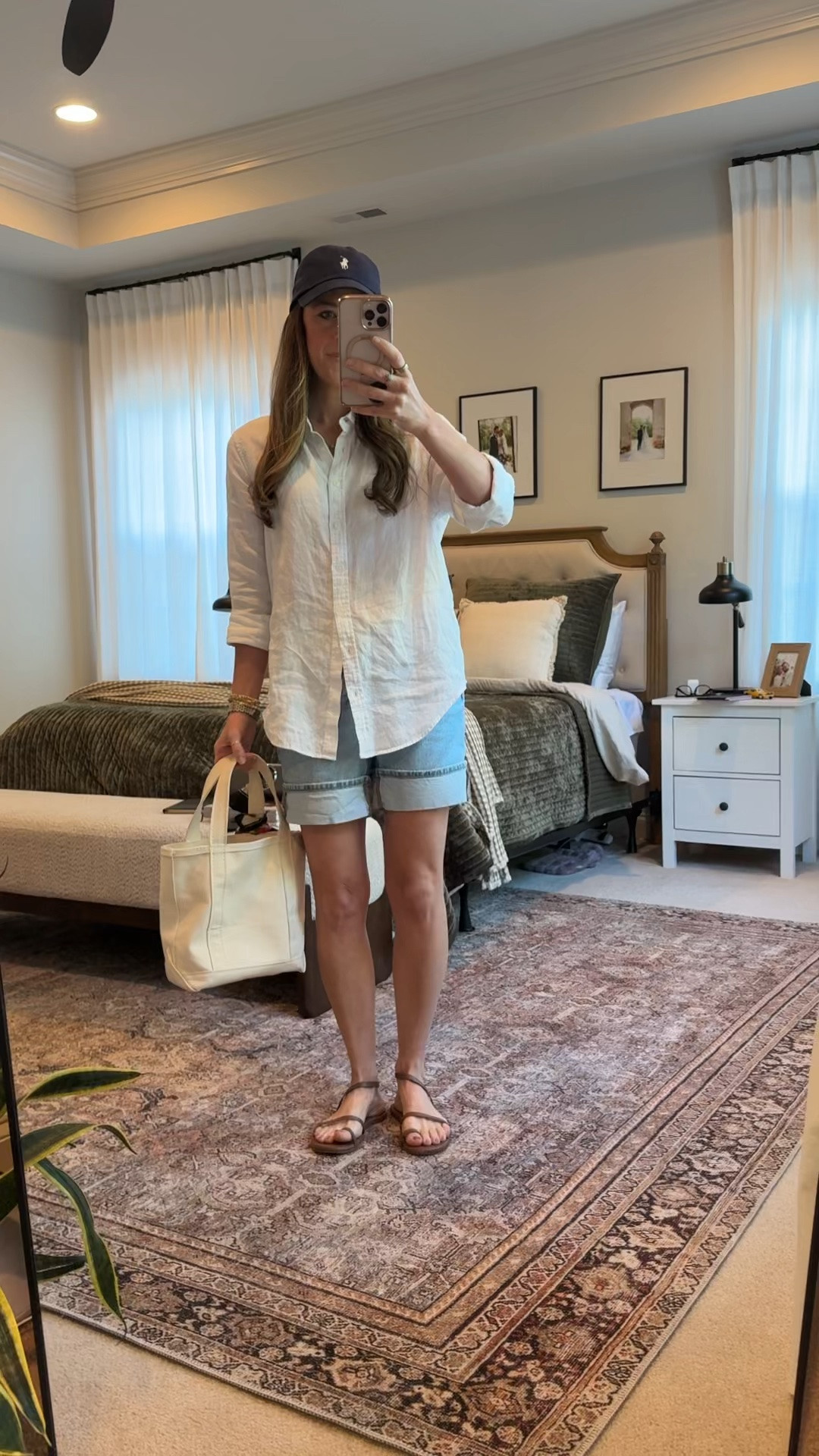 Easy summer mom outfit I keep reaching for: Quince linen button-down (size S) + high-waisted denim shorts (mine are American Eagle from last year—linking a similar pair) + TKEES sandals. Lightweight, breathable, and feels very coastal / classic / “European summer” for errands, travel days, or a casual weekend.

#LTKootd #LTKmomlife #LTKSeasonal