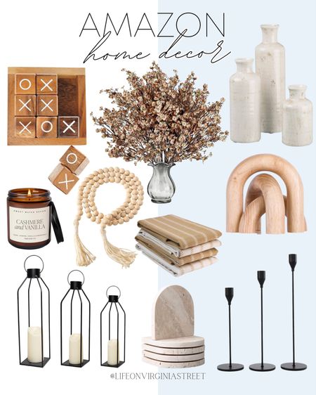Amazon home decor! All of these items are perfect elements to add to your space!

Wooden tic tac toe, dried floral, white vase set, amber candle, wood bead rope, kitchen towels, wood arch decor, candle holders, coasters

#LTKfindsunder100 #LTKhome #LTKstyletip