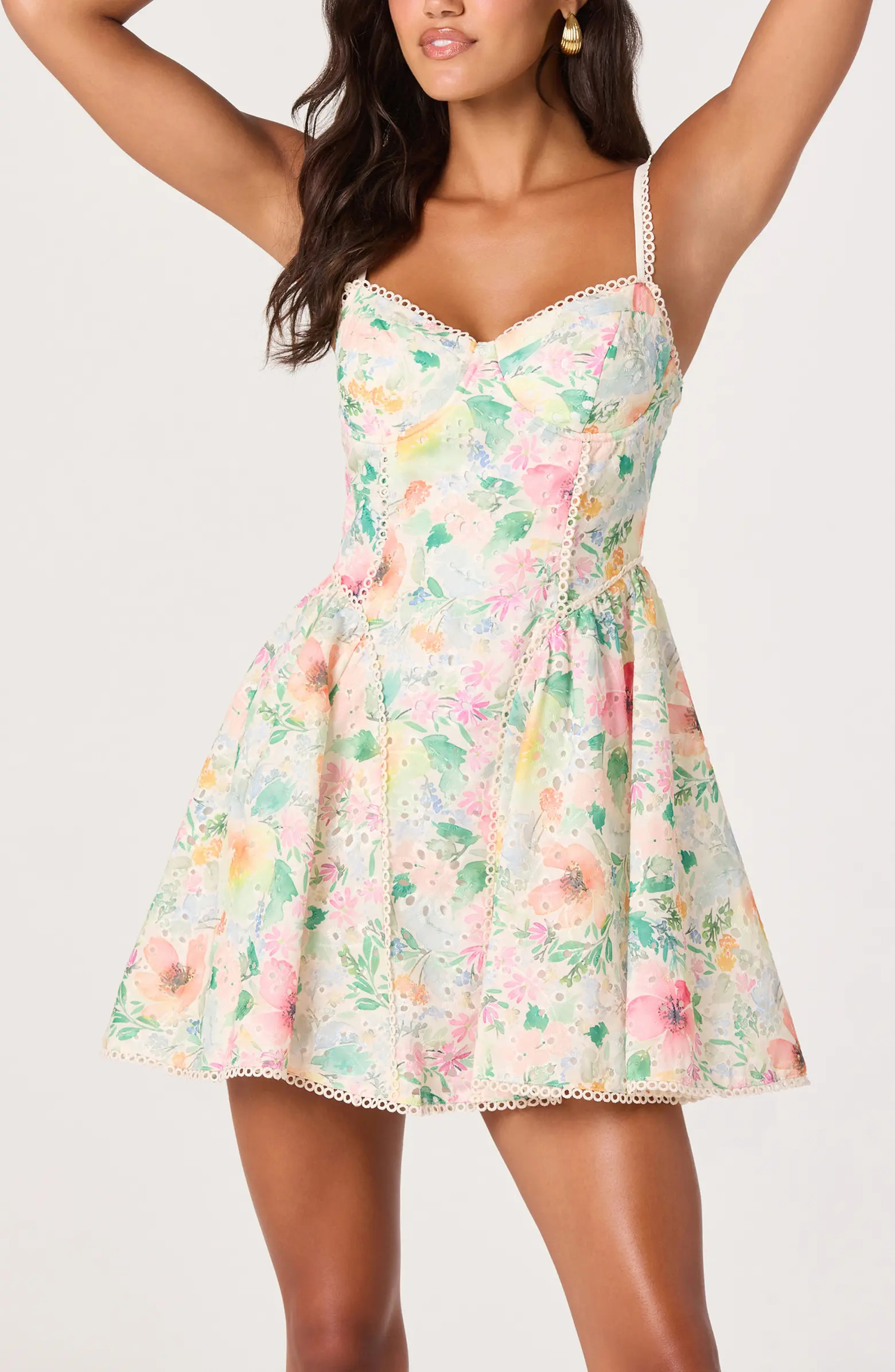 ASTR the Label Birdie Floral Eyelet Scallop Trim Minidress | Nordstrom | Nordstrom