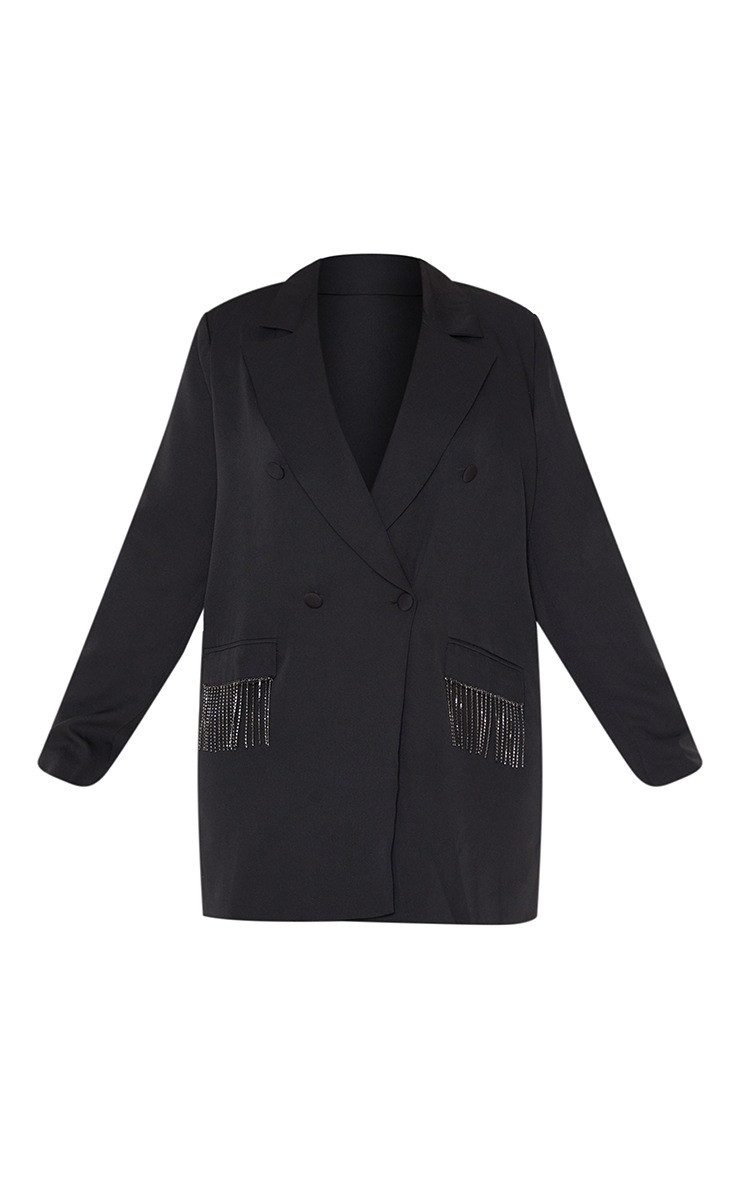 Plus Black Diamante Pocket Oversized Blazer Dress | PrettyLittleThing US
