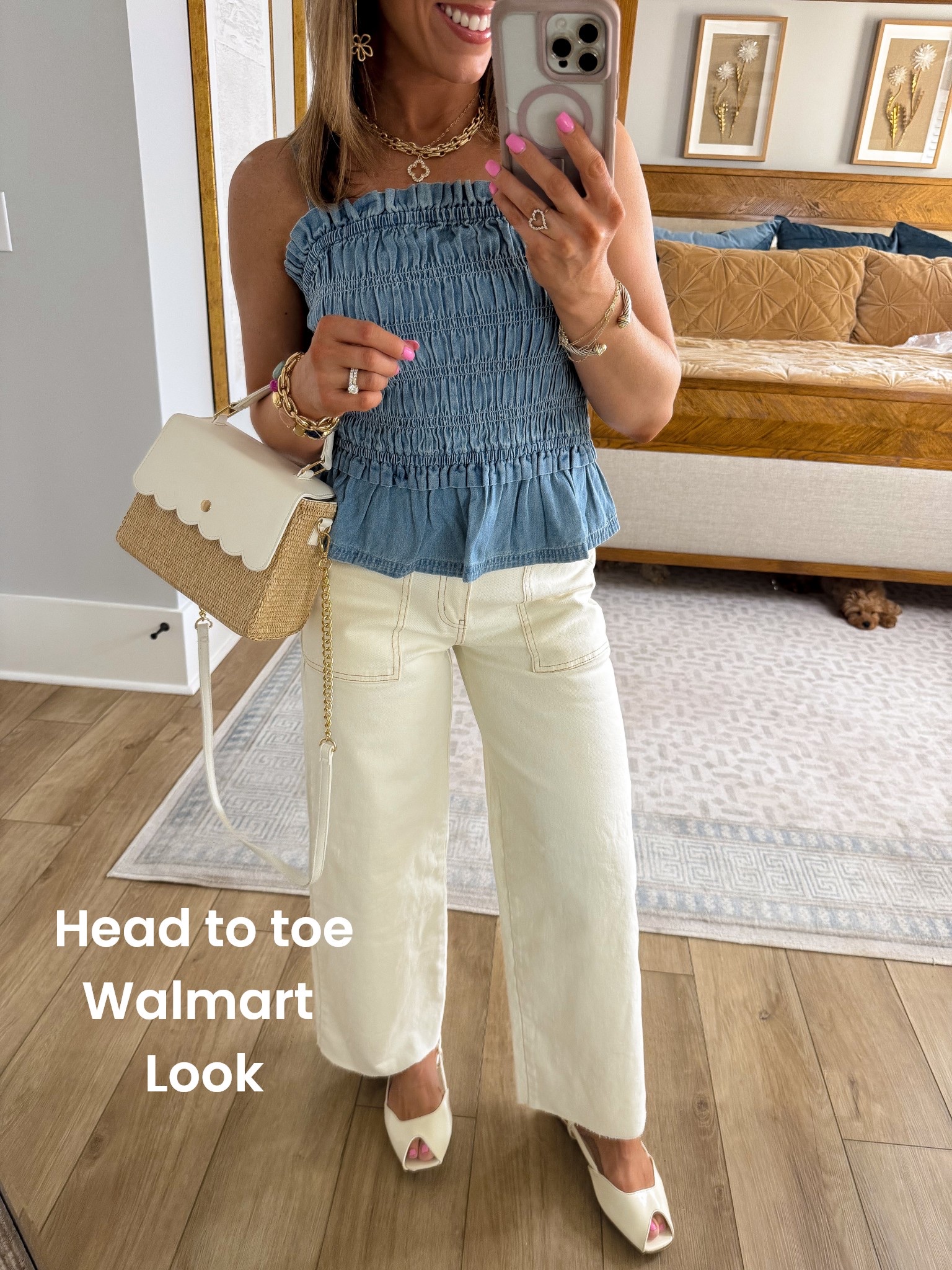 This Walmart outfit looks straight out of a boutique 💙 The smocked chambray peplum top is so flattering and stretchy, and I love it paired with these cream utility style wide leg pants. Such an easy elevated everyday outfit!

Finished it off with neutral peep toe heels and a scalloped straw bag for a chic spring transition look. Perfect for date night, church, or dinner out.

#WalmartStyle #ChambrayTop #WideLegPants #SpringFashion #AffordableChic #WalmartFashionFinds #MomLifeStyle #BoutiqueStyleOnABudget

#LTKgrwm #LTKPetite #LTKootd