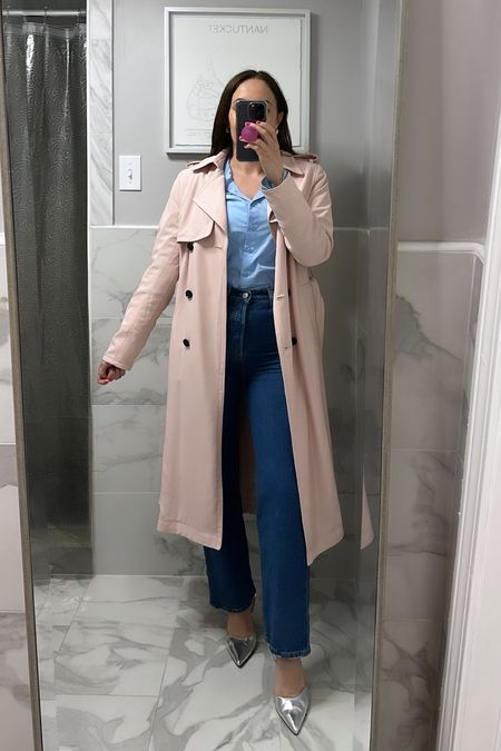Birthday brunch outfit! 

Trench coat is sold out in this color but comes in others! 

Top underneath is on sale 

Jeans are so good and currently on sale. Wearing a 25  x 29 (too long for sneakers but perfect for heels. I am 5’3”)

Heels are so comfy and on sale!