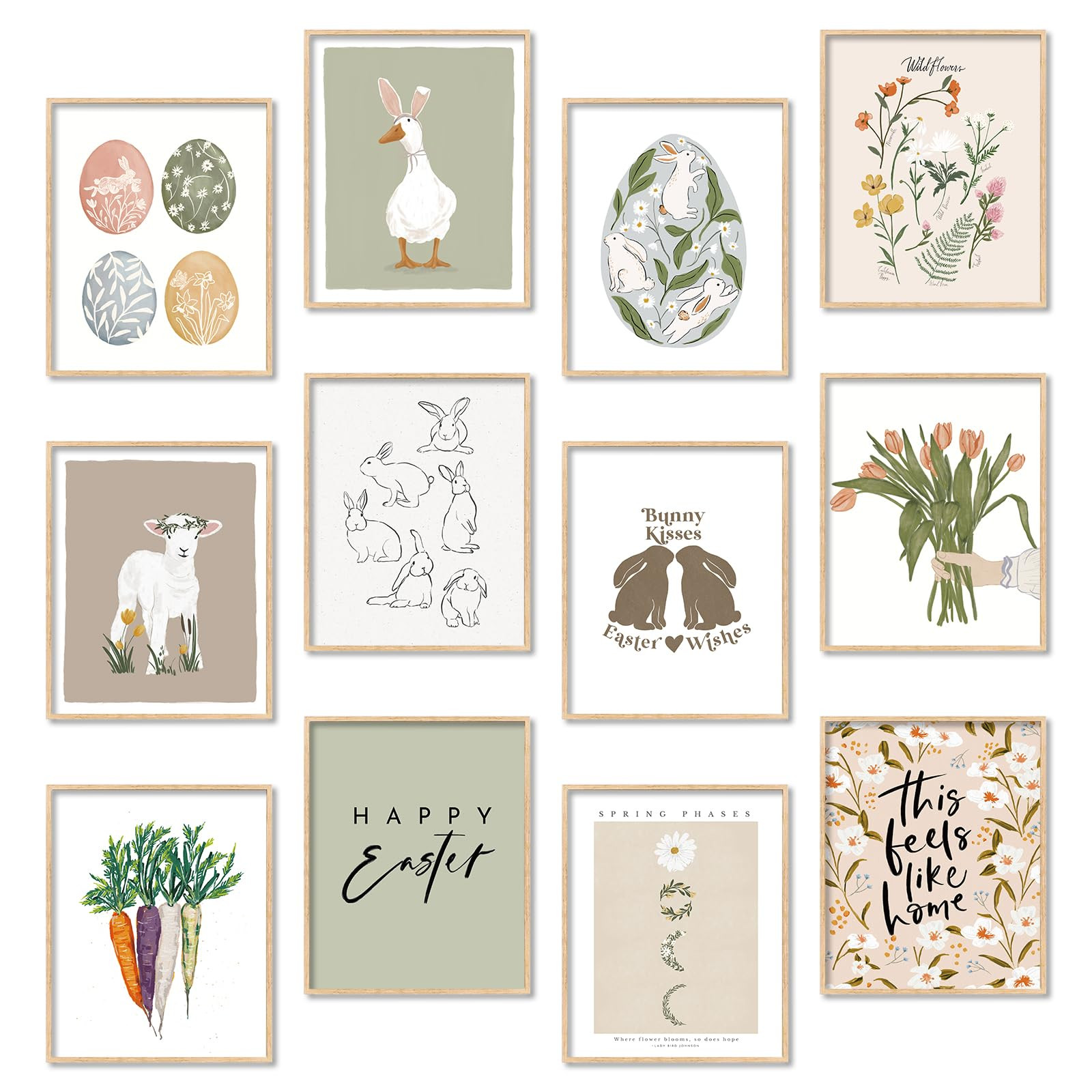 AnyDesign 12 Sheets Easter Wall Art Prints 8 x 10 Inch Easter Egg Bunny Carrot Paper Art Posters ... | Amazon (US)