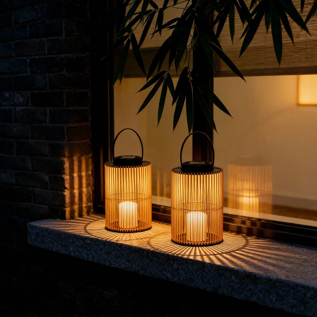 2pcs Solar Powered Woven Lantern - 9.64" Black & Amber, Pp+pe Garden Light, Auto On/off, Weatherp... | Wayfair North America