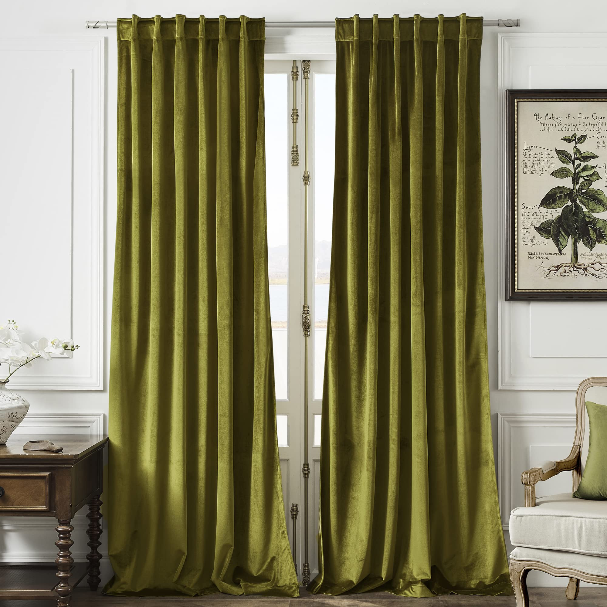 Timeper Olive Green Velvet Curtains 108 inches 2 Panels, Light Blocking Curtains for Bedroom Livi... | Amazon (US)