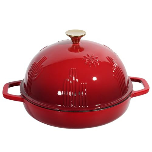 Flavehc Cast Iron Bread Oven With Cloche Lid for Baking - Red Enameled Dutch Oven With Dome Lid for Sourdough - 5 qt | Amazon (US)