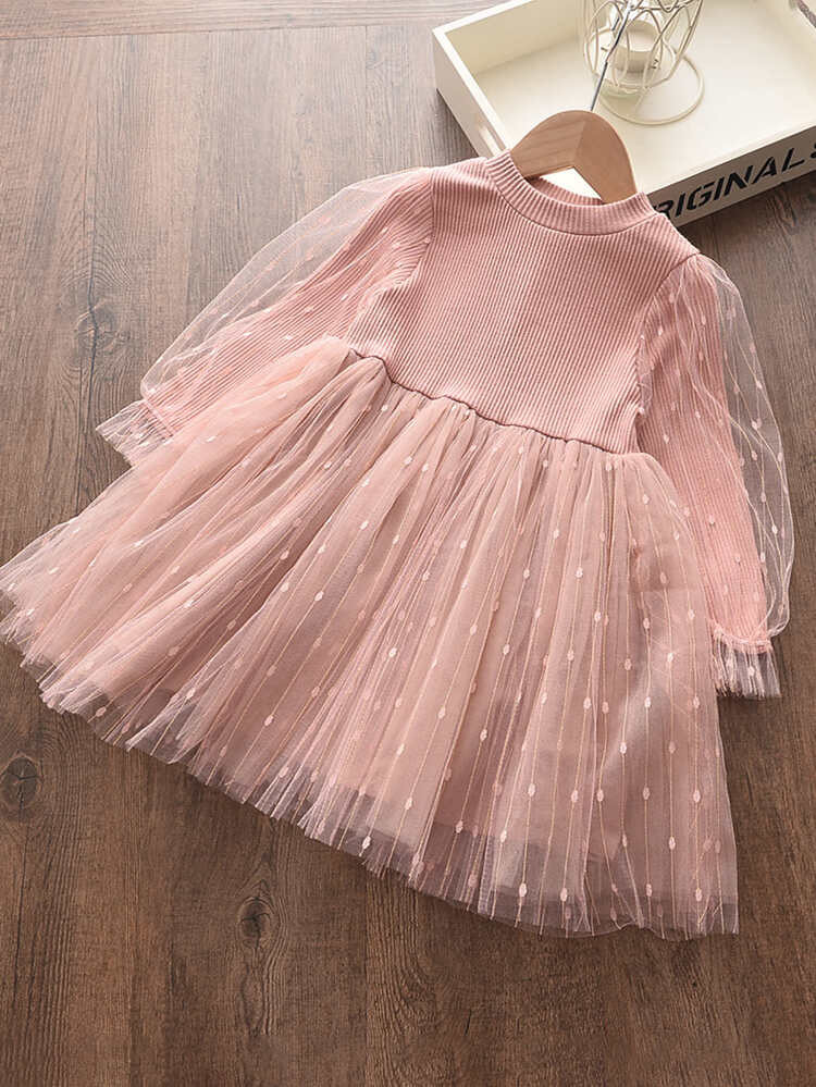Toddler Girls Dobby Mesh Panel A-line Dress | SHEIN