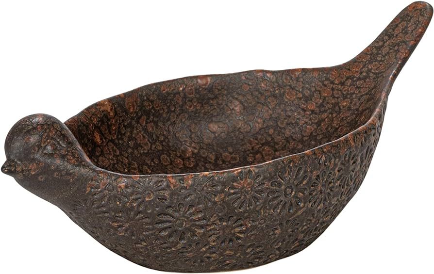 Creative Co-Op Debossed Stoneware Bird Bowl with Reactive Glaze, Brown and White, Set of 2 | Amazon (US)