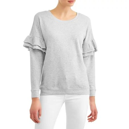 Women’s French Terry Pullover with Ruffle Sleeve | Walmart (US)