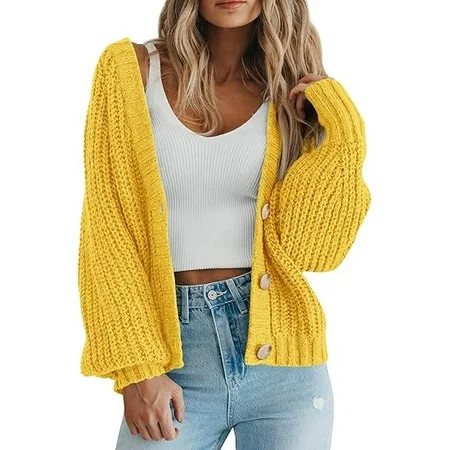 PRETTYGARDEN Women's Chunky Knit Open Front Sweater Long Sleeve Button Loose Short Cardigan Outerwear Coats | Walmart (US)
