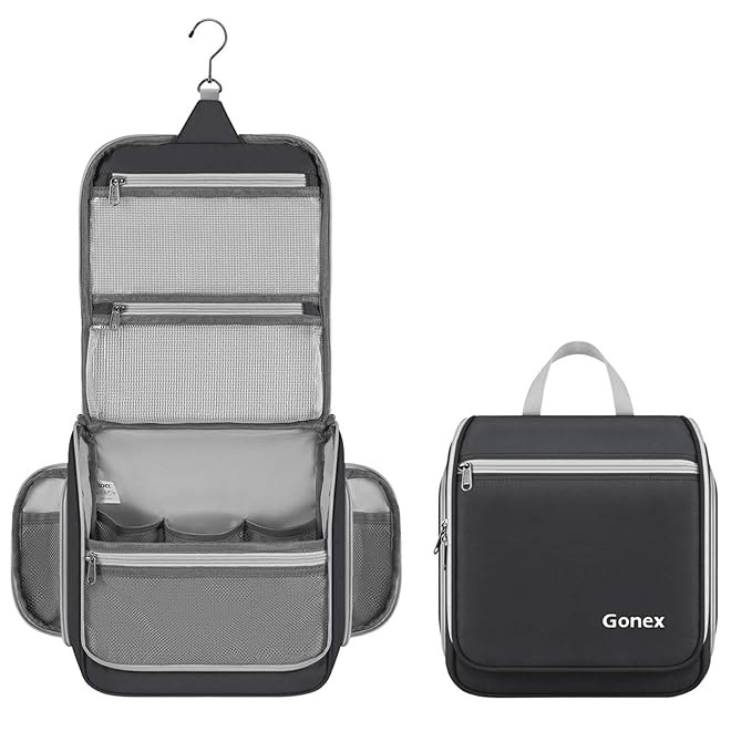Gonex Hanging Toiletry Bag, Travel Organizer Bag for Makeup and Toiletries, Men and Women Black | Amazon (US)