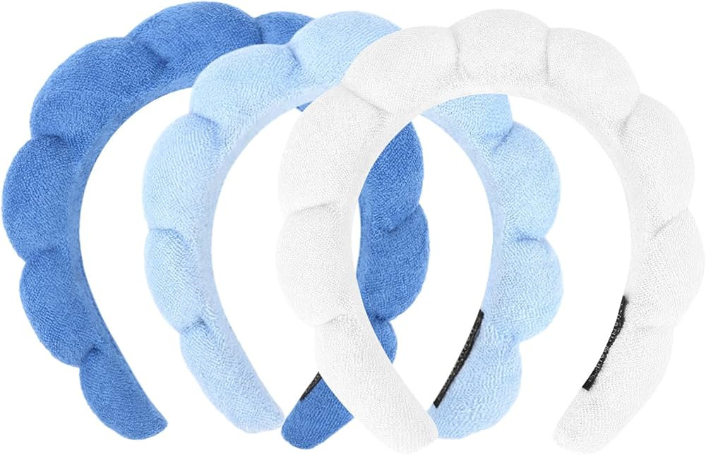 3 Pack Spa Terry Cloth Headbands - Puffy Hair Bands for Skincare, Makeup, and Face Washing | Amazon (US)