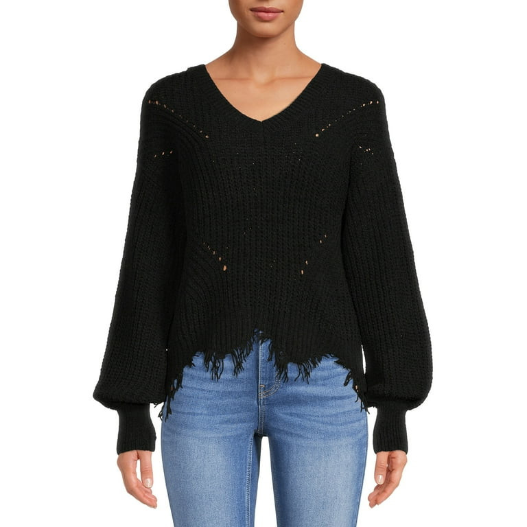 No Boundaries Juniors' Chenille Destructed Sweater - Walmart.com | Walmart (US)