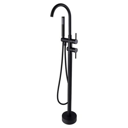 FYYDES 2 Handle Floor Mount Tub Faucet With Hand Shower in Matte Black Bathroom Fixtures | Walmart (US)