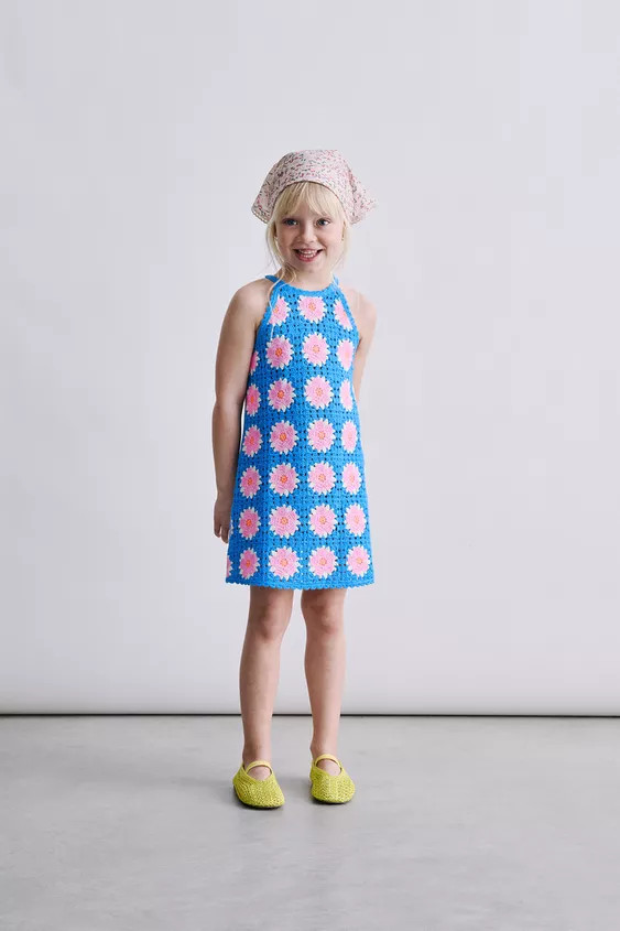 CROCHET KNIT FLORAL DRESS | Zara US