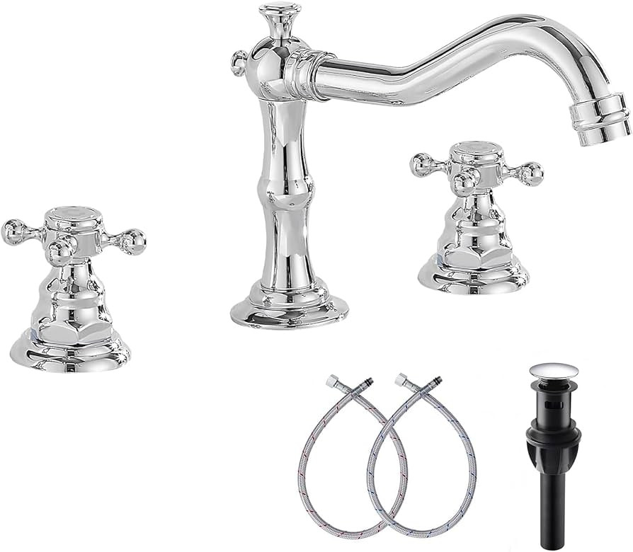 GGStudy Two Handles Three Holes Faucet 8-16 inch Widespread Bathroom Sink Faucet Chrome Basin Mix... | Amazon (US)