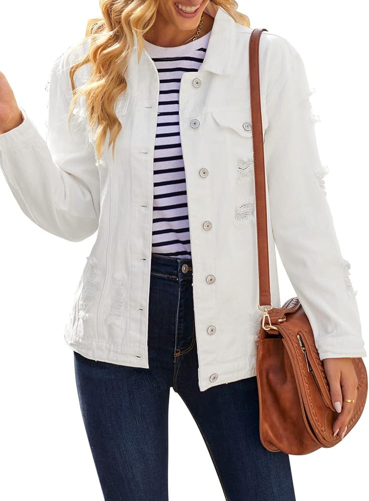 GRAPENT Womens Denim Jacket Oversized Distressed Ripped Jean Jacket Western Boyfriend Trucker Sha... | Amazon (US)