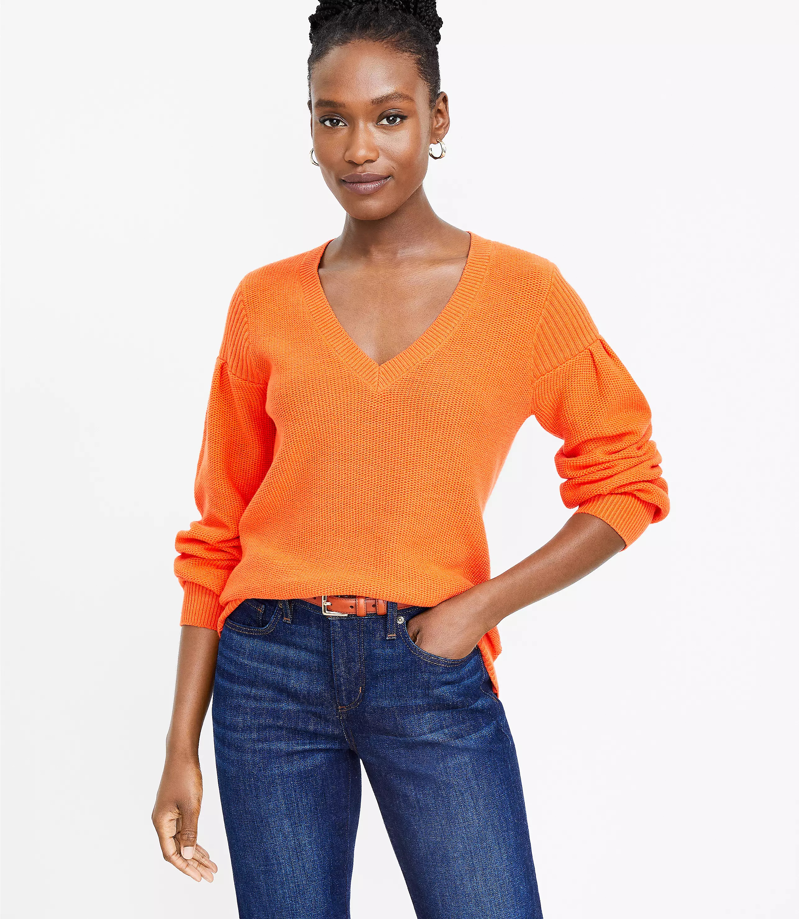 Honeycomb Stitch V-Neck Sweater | LOFT