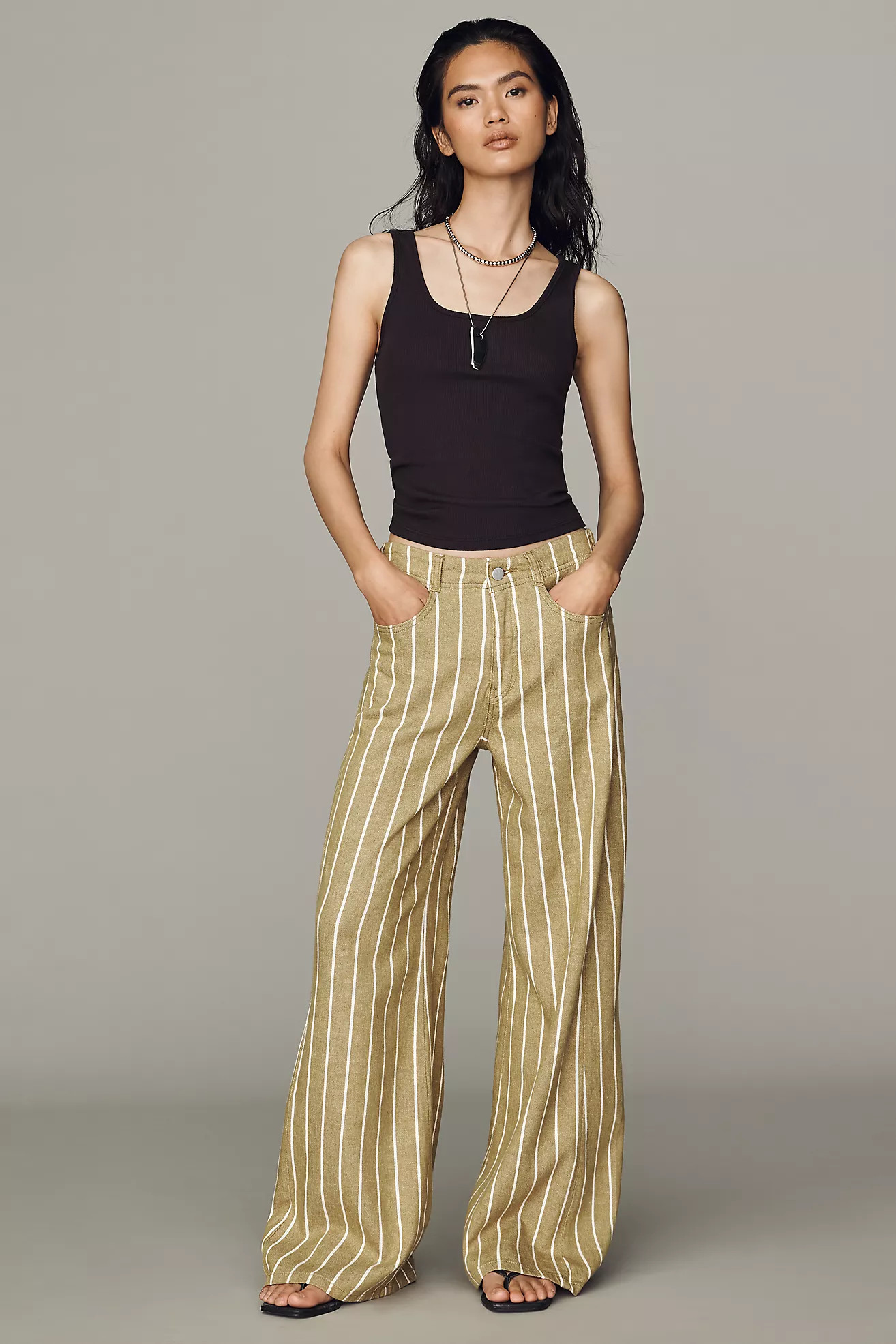 Adi Linen Cotton Mid-Rise Flare Pants by Pilcro | Anthropologie (US)