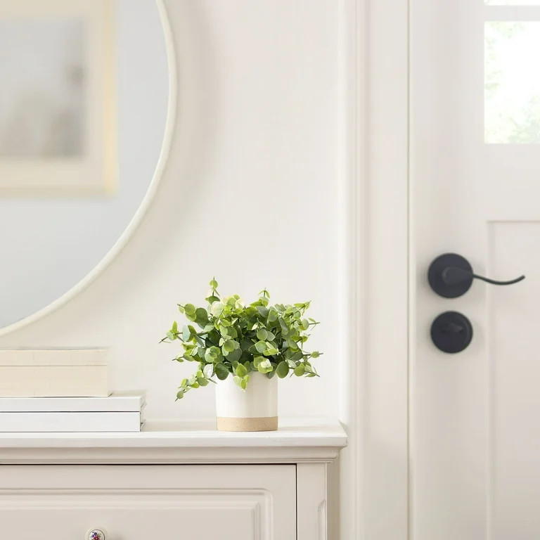 Mainstays 8" Artificial Green Eucalyptus Plant in Two-Tone Glazed Ceramic Planter | Walmart (US)