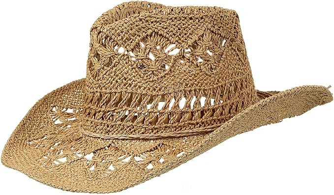 EOZY Men & Women's Summer Cowboy Cowgirl Straw Hat Hollow Out Woven Roll Up Wide Brim Hat | Amazon (US)