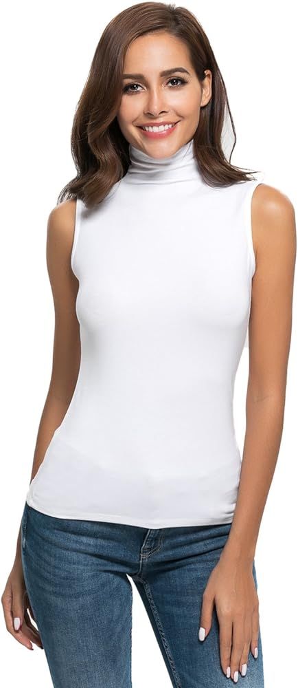 Nasperee Women Sleeveless Mock Turtleneck Tank Tops Slim Fit Stretchy Layer Tee Shirts | Amazon (US)