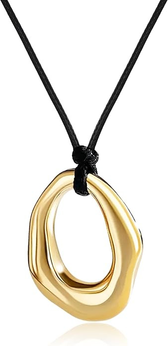 Boho Necklace Gold Pendant Jewelry for Women Chunky Gold Necklaces Statement Big Circle Black Nec... | Amazon (US)