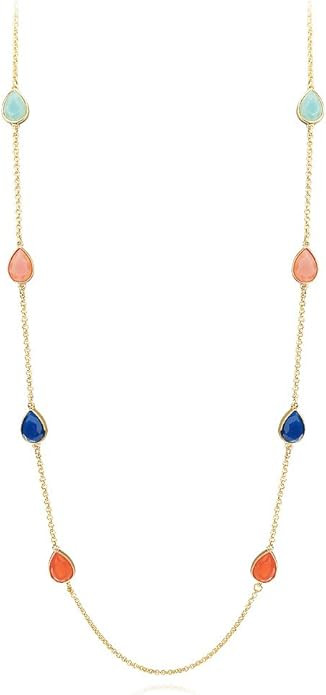 FAMARINE Multicolor Resin Beaded Chain Long Scatter Necklace for Women, Red Blue Green Orange | Amazon (US)