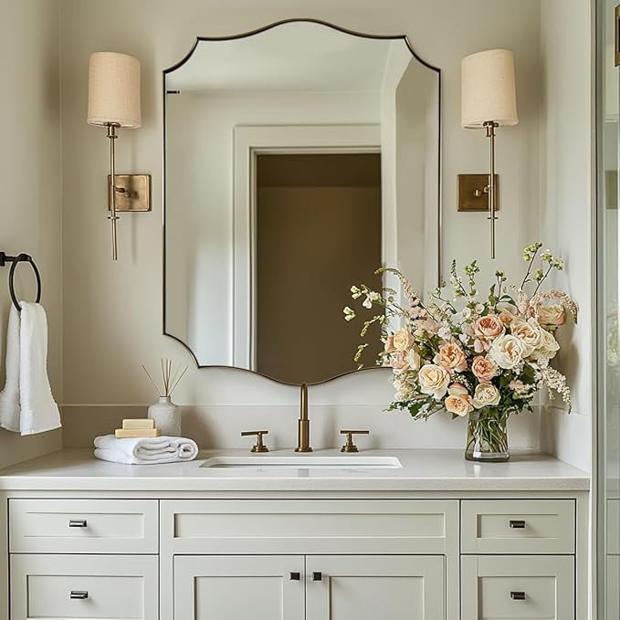 ANDY STAR 30"x40" Gold Bathroom Mirror, Large Asymmetrical Wall Mirror, Antique Brass Mirror in A... | Amazon (US)