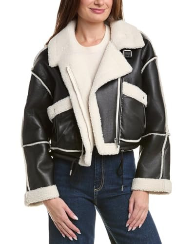 Blank NYC Women's Leather and Sherpa Bonded Moto Jacket, Black/Ivory | Amazon (US)