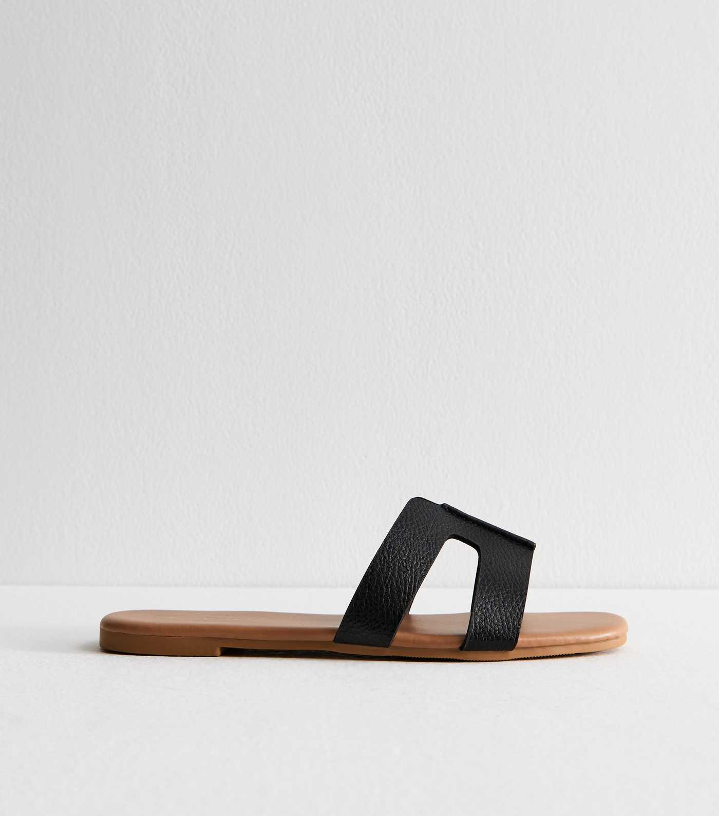 Black Faux Leather Cut Out Strap Mules | New Look | New Look (UK)