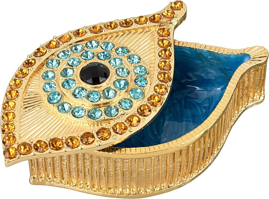 Evil Eye Jewelry Box - Handmade Gold Keepsake Box with Magnetic Closure & Crystals - Decorative S... | Amazon (US)